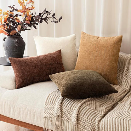 Foindtower Set of 2 Soft Textured Chenille Throw Decorative Pillow Covers Square Accent Solid Cushion Cover Neutral Farmhouse Pillow Case for Couch Sofa Bedroom Living Room 20x20 Inch,Golden Brown