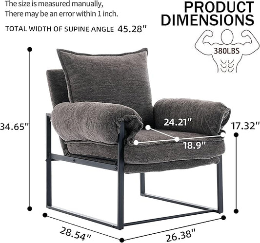 Xifan Modern Comfy Reclining Chair with 6 Angle Adjustable Backrest, Upholstered Accent Chair Fabric Living Room Lounge Chair for Reading Room - Gray, 1PC