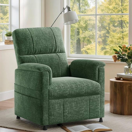 Amada Power Recliner Chair for Adults, Chenille Electric Reclining Chair for Small Spaces with Remote & Side Pockets, Thick Seat Cushion for Home Theater, RV, Living Room & Bedroom(Chenille Green)