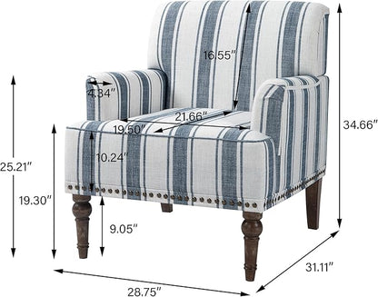 UIXE Stripe Accent Chairs Set of 2, Living Room Arm Chair Modern Nailhead Trim Club Armchair, Comfy Upholstered Sofa Lounge Seat Reading Seat Bedroom Side Seating for Home Office, Dark Blue