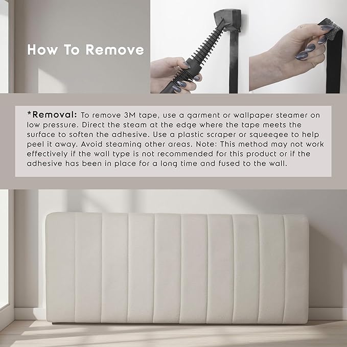 Nestl Upholstered Full Headboard - Easy Assemble Channel Stitched Headboard Full Size - Wall Mounted Headboards with 3D Soundproof Wall Panels Peel & Stick Floating Headboards, Linen