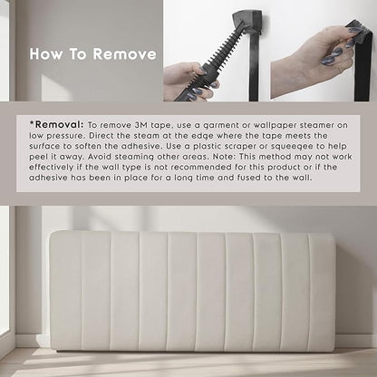 Upholstered Full Headboard - Easy Assemble Channel Stitched Headboard Full Size - Wall Mounted Headboards with 3D Soundproof Wall Panels Peel & Stick Floating Headboards, Linen
