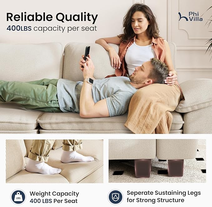 PHI VILLA Cloud Modular Couches Sets, 2 Pieces Sectional Loveseat Sofa Set, 4-Seater Comfy Couch for Living Room Apartment, Chenille Fabric, Beige