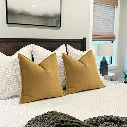 ZWJD Mustard Yellow Throw Pillow Covers 26x26 Set of 2 Chenille Pillow Covers with Elegant Design Soft and Luxurious Decorative Throw Pillows for Couch, Bed, and Home Decor