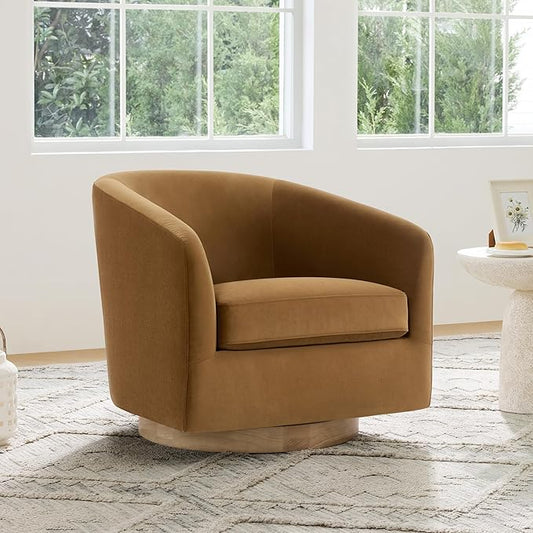 CHITA Swivel Accent Chair, FSC Certified Upholstered Velvet Barrel Chair for Living Room, Fully Assembled, Sand