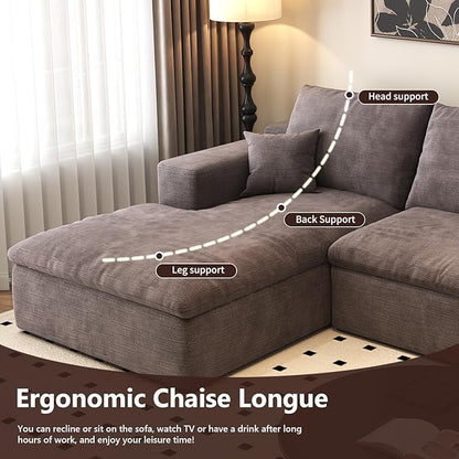 107'' U-Shaped Modern Modular Sectional Cloud Couch Whit Ottoman, 4-Seat Chenille Deep-Seat Sofa with Pillow for Living Room, Bedroom, Apartment, Camel