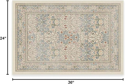 RUGGABLE x Morris & Co Washable Area Rug – Blackthorn Ivory Blue 2x3, Stain-Resistant, Non-Slip – Small Machine Washable Rugs for Living Room, Bedroom, Hallway, Entryway & Bathroom–with Cushioned Pad