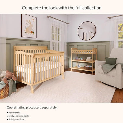 Dream On Me Emily Changing Table, Compact and Portable, Solid New Zealand Pinewood, Safety Rails, Two Storage Shelves, Includes Water-Resistant 1" Changing Pad — Natural