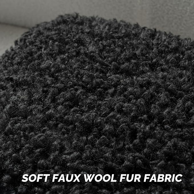 FUTEI Black Decorative Throw Pillow Covers 20x20 Inch Set of 2,Soft Fluffy Faux Wool Fur Boucle Textured Cushion Case,Modern Home Decor for Couch Bed Living Room Office