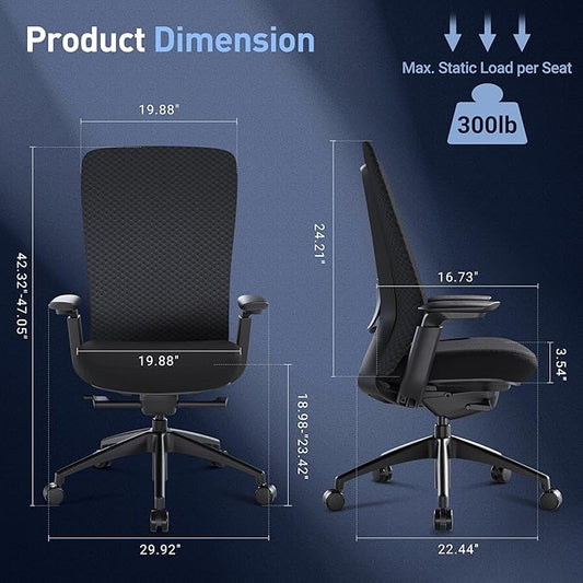 COLAMY Ergonomic Mesh Office Chair, Computer Executive Desk Chair, Ergonomic Office Chair Lumbar Support with Flexible Backrest, Slide Seat, Blackgrey