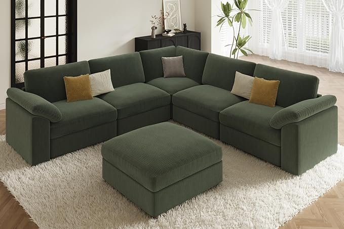 EASE MOOSE Oversized L Shape Sectional Modular Sectional Sofa,Green Extra Large Comfty Cloud Couch，Deep Seat Wide Modular Sofa for Living Room ，Removable Cover