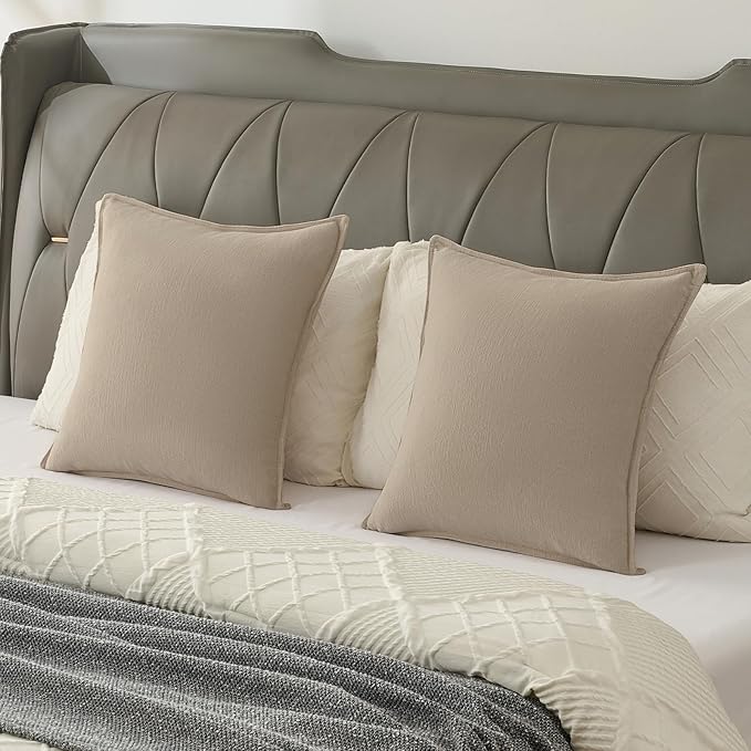 FUTEI Oatmeal Chenille Throw Pillow Covers 24x24 Inch Set of 2,Edges Double-Stitched European Cushion Cases,Modern Home Decor for Couch Living Room