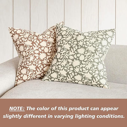 Foindtower Set of 2 Decorative Neutral Floral Throw Pillow Covers Accent Farmhouse Cushion Covers Boho Pillowcase for Couch Sofa Bedroom Living Room Home Decor,22×22 Inch,Light Orange Brown