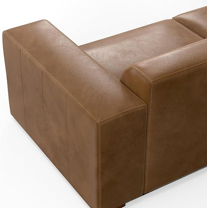 SIMPLIHOME Rex Left Corner Sectional Modular Sofa and Ottoman Set in Full-Grain Genuine Leather, Sienna, 116-inch-wide L-Shaped Leather Sofa and Matching 34-inch-Wide Table Ottoman for Living Room