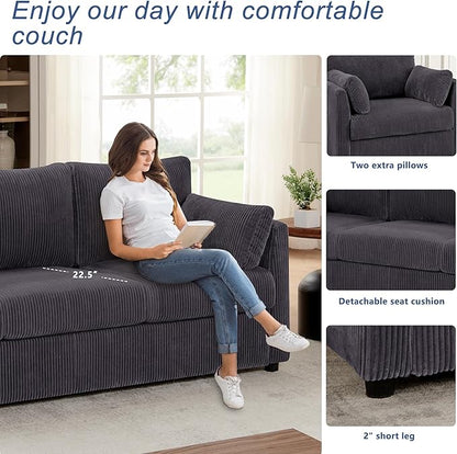 Modern Accent Chair Living Room Chairs in Corduroy Fabric,Reading Chair Sofa Couch for Apartment and Small Spaces. (Grey, Chair)