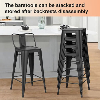 HAOBO Home Metal Bar Stools Set of 2 Low Back Counter Height Barstools 26" Industrial Barstool Patio Stool Metal Kitchen Stools Bar Chairs for Indoor Outdoor