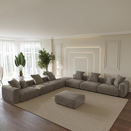 Oversized Modular Sectional Sofa with Ottomans,8 Seater Corduroy V Shaped Reversible Corner Couch,181.73" Convertible Sofa & Couch Free Combination for Living Rooom,Brown