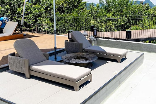 PURPLE LEAF 3-Piece Outdoor Chaise Lounge Set with Market Umbrella Adjustable Sunbathing Daybed for Pool, Garden and Backyard Nurture Shale
