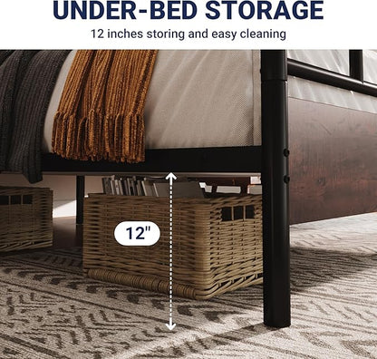Allewie Queen Size Platform Bed Frame with Wooden Headboard and Footboard, Heavy Duty 13 Metal Slats Support, Under-Bed Storage, No Box Spring Needed, Noise Free, Easy Assembly, Mahogany