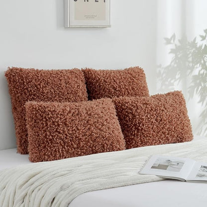 FUTEI Rust Decorative Throw Pillow Covers 16x16 Inch Set of 2,Soft Fluffy Faux Wool Fur Boucle Textured Cushion Case,Modern Home Decor for Couch Bed Living Room Office