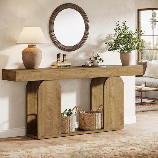 Tribesigns Farmhouse Wood Console Table, 70.9-Inch Entryway Accent Table with U-Shaped Base, 2-Tier Extra Long Sofa Tables for Entrance, Hallway, Living Room (Light Brown)