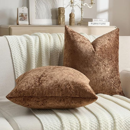 FUTEI Dark Brown Flannel Throw Pillow Covers 24x24 Inch Set of 2,Soft Dimensional Textured European Cushion Cases,Modern Home Decor for Couch Living Room