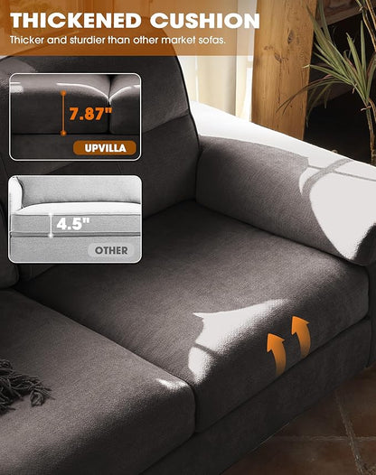 71.25" Modern Sofa Couch for Living Room, Deep Seat Sofas with 8” Cushion, Comfy 2-Seater Chenille Loveseat with Convertible Armrest, Removable Sofa Cover, High Leg (Dark Gray)