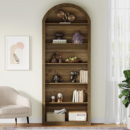 Tribesigns 77.16" Tall Arched Bookshelf, 6-Tier White Arched Bookcase with Storage Shelves for Living Room, Bedroom, Set of 2 (Brown, 6-Tier)