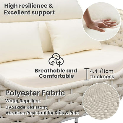 Sunroom Furniture Sets: 6 Pieces Aluminum Woven Rope Patio Conversation Sofa Set Cushioned - Modern Outdoor Couch Set No Assembly - Armchair Set Porch Deck Garden Poolside Gazebo Hotel - Beige