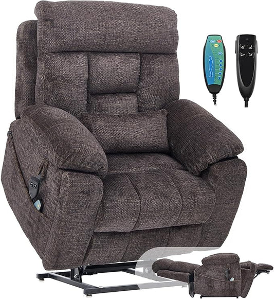Power Lift Chair Lay Flat Recliner Infinite Position Electric Dual Motor Stand Up Lift Chair with Massage and Heat for Adults,Heavy Duty Recliners with 2 Remote Controls and Two Cup Holders