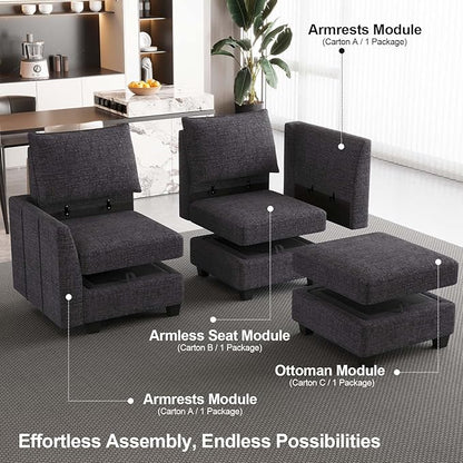Belffin Large Modular Sectional Sofa Sleeper Sectional Couch with Storage Chenille Sectional Sofa Bed for Living Room, 9 Seats, Dark Grey