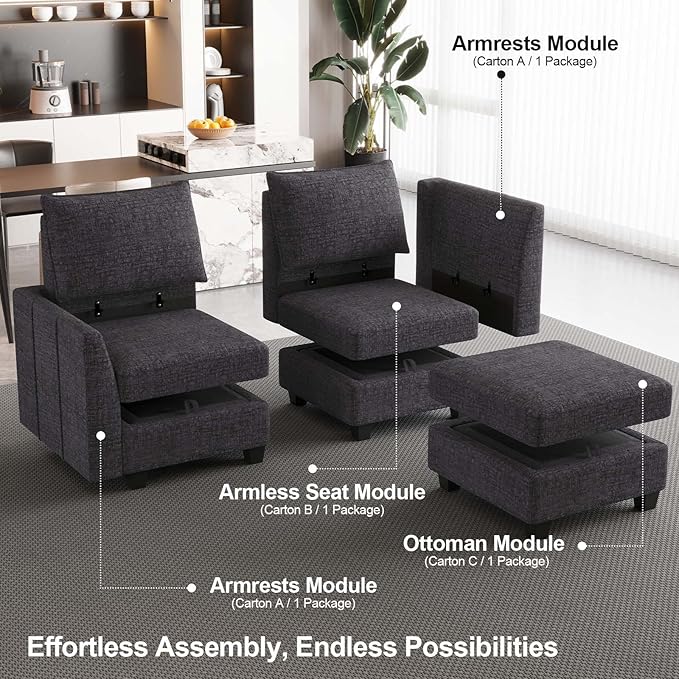 Belffin Oversized Modular Sectional Sofa Sleeper Sectional Couch with Storage Chenille Sofa Bed for Living Room, 12 Seats, Dark Grey