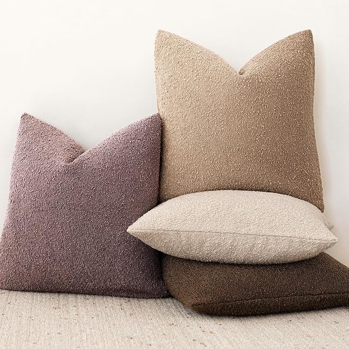 Foindtower Pack of 2, Decorative Textured Boucle Throw Pillow Covers Neutral Accent Solid Pillow Cases Cozy Soft Couch Cushion Case for Chair Sofa Bedroom Living Room Home Decor 22x22 Inch Dark purple
