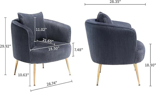Art Leon Accent Chair Set of 2, Modern Velvet Upholstered Armchairs, Living Room Side Chairs Barrel Chairs with Golden Metal Legs, Gray