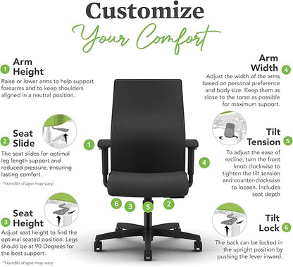 HON Ignition 2.0 Mid Back Task Chair, Spectrum Mesh, Standard Synchro-Tilt Control, Office Chair with Lumbar Support, Height and Width Adjustable Arms, Black Frame, Blueberry