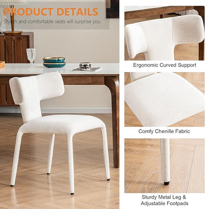 Kidol & Shellder Dining Chairs Set of 6,Modern Upholstered Fabric Dining Room Chairs with Curved Barrel Back,Armless Kitchen Chairs with Metal Legs and Padded Seat for Living Room and Bedroom Beige