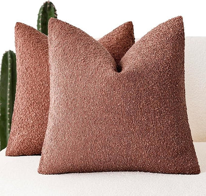 Foindtower Pack of 2 Textured Boucle Throw Pillow Covers Accent Solid Decorative Pillow Cases Cozy Woven Couch Cushion Case for Sofa Bedroom Living Room Home Decor 20x20 Inch Orange Rust Red
