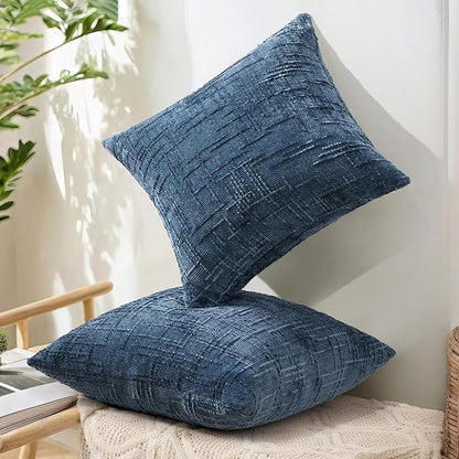 decorUhome Navy Blue Chenille Throw Pillow Covers 22x22 Set of 2 Thick Textured Slubby Couch Pillow Covers Farmhouse Accent Modern Neutral Decorative Pillow Cases for Bed Sofa Living Room