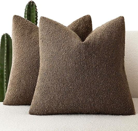 Foindtower Set of 2, Decorative Textured Boucle Throw Pillow Covers Accent Solid Pillow Cases Neutral Soft Couch Cushion Case for Chair Sofa Bedroom Living Room Home Decor 16x16 Inch Chocolate