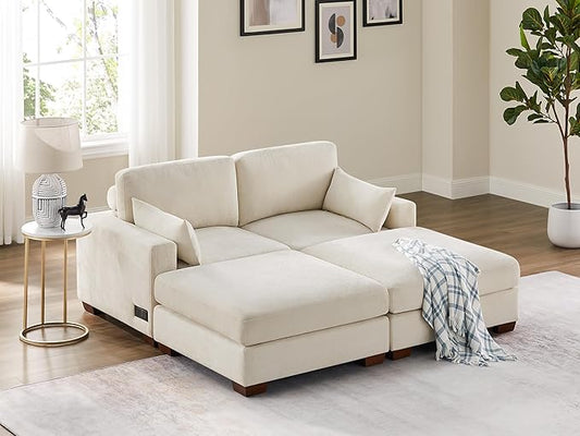 VANOMi Large Modular Sectional Sofa, Oversized Couch with Charging Station, Cloud Couch Deep Seat Sofa with Thick Cushion, Convertible Sectional Couches for Living Room Office Apartment