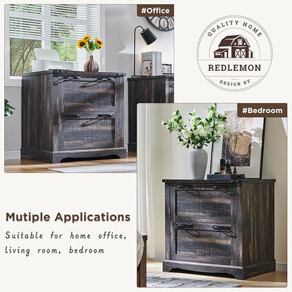 RedLemon File Cabinet with 2 Drawers, Farmhouse 30" Filing Cabinets with Hanging File Folders for A4/Letter/Legal Size Documents,Office Storage Cabinet for Study Room, Living Room (Dark Rustic Oak)
