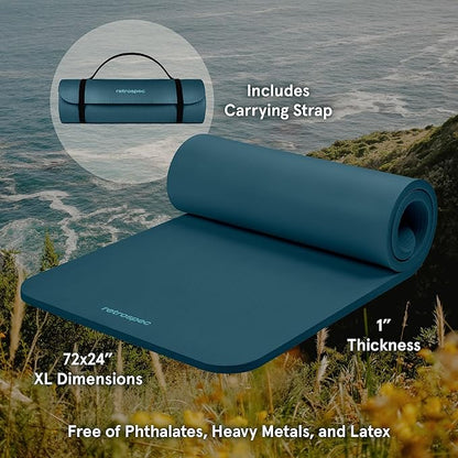 Retrospec Solana Yoga Mat 1" Thick With Nylon Strap For Men & Women - Non Slip Exercise Mat For Home Yoga, Pilates, Stretching, Floor & Fitness Workouts