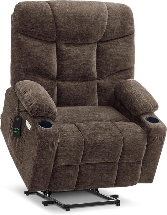 MCombo Oversized Power Lift Recliner Chair with Extended Footrest for Elderly People, Fabric R7399 (Brown, Large-Oversize)