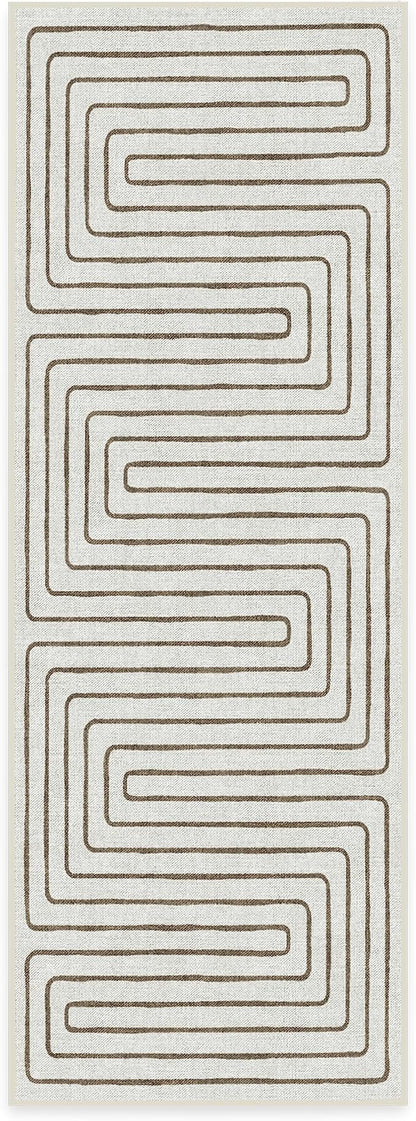 RUGGABLE x Jonathan Adler Machine Washable Modern Runner Rug – Labyrinth Camel/Ivory 2.5x7, Stain-Resistant, Non-Slip – Washable Rug for Hallway, Entryway, Living Room & Kitchen–with Cushioned Pad
