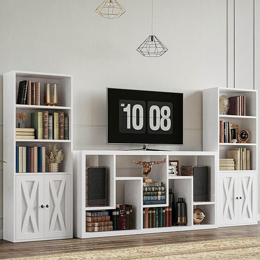 IRONCK Industrial Bookshelves and Bookcases with Doors 11.8 in Depth Set of 2 Floor Standing 5 Shelf Display Storage Shelves Bookcase Home Decor Furniture for Home, Office, Living Room, Bedroom