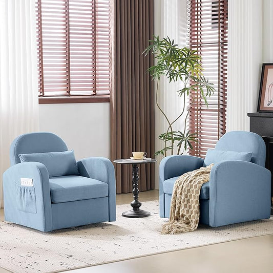 MELLCOM Swivel Accent Chair with Hidden Storage Set of 2, Comfy Chenille Fabric Upholstered Leisure Armchair with Lumbar Pillow and Side Pocket for Living Room Bedroom Reception Room and Office