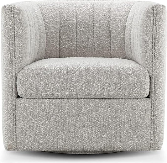 CHERS Rivet Mid-Century Modern Swivel Armchair, Bouclé Fabric Channel-Tufted Accent Chair, 360-Degree Rotating Lounge Chair with Ergonomic Design for Living Room, Bedroom, Home Theater, Light Gray