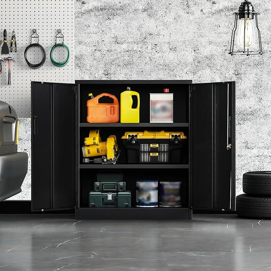 Metal Storage Cabinet, 36 Inch Tall Metal Storage Cabinet with Doors and Shelves, Pantry Cabinets for Kitchen Storage, Garage Cabinet for Living, Dining Room, Assemble Required.