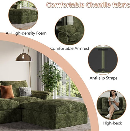 EASE MOOSE Boneless Modular Cloud Couch, U-Shaped Oversized Sectional Sofa for Living Room with Ottoman, Extra Large Movable Couches, 6-Deep-Seat Sofas for Bedroom, Apartment, Chenille (Green)