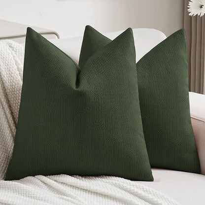 FUTEI Christmas Dark Green Chenille Decorative Throw Pillow Covers 24x24 Inch Set of 2,Soft Cozy Striped Geometric Patterns European Cushion Cases,Modern Home Decor for Couch Bed Living Room